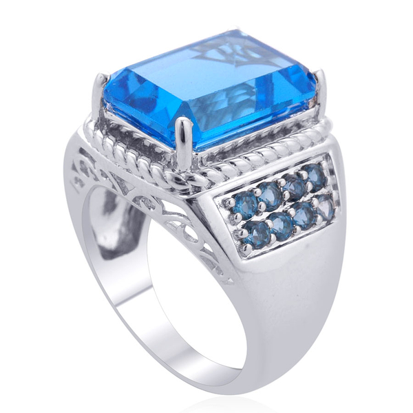 Electric Swiss Blue Topaz (Oct 9.56 Ct), London Blue Topaz Ring in Platinum Overlay Sterling Silver 10.104 Ct.