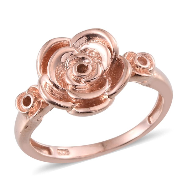 Rose Gold Overlay Sterling Silver Floral Ring, Silver wt 5.39 Gms.