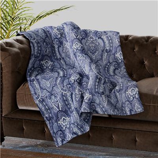  Luxurious Super Soft Floral Pattern Flannel Blanket - Grey White and Blue