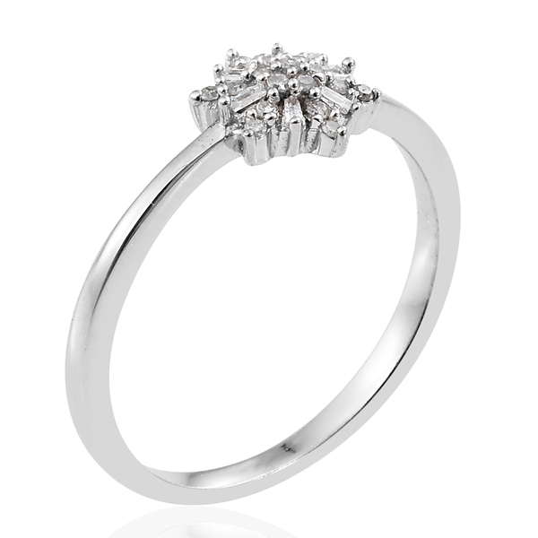 Diamond (Rnd) Floral Ring in Platinum Overlay Sterling Silver 0.150 Ct.