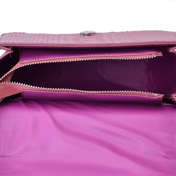 Snake Embossed Dark Pink Colour Crossbody Bag with Removable Chain Strap (Size 21x17x8 Cm)