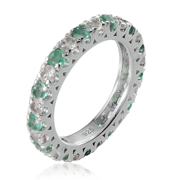 Kagem Zambian Emerald (Rnd), White Topaz Full Eternity Ring in Platinum Overlay Sterling Silver 2.250 Ct.