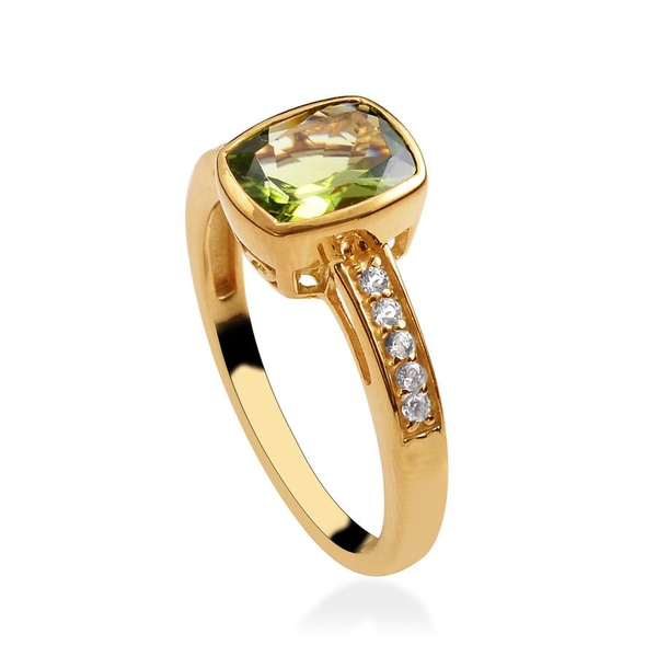 Hebei Peridot (Cush 2.25 Ct), White Topaz Ring in 14K Gold Overlay Sterling Silver 2.500 Ct.