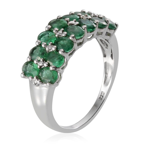 Kagem Zambian Emerald (Ovl), Diamond Ring in Platinum Overlay Sterling Silver 2.010 Ct.