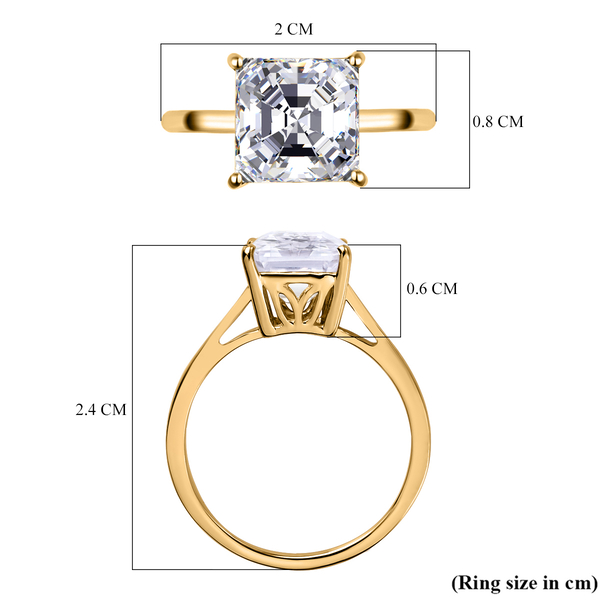9K Yellow Gold Moissanite (Asscher Cut) Solitaire Ring 3.00 Ct.