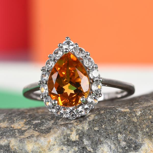 9K White Gold Madeira Citrine and Natural Cambodian Zircon Ring 1.75 Ct.