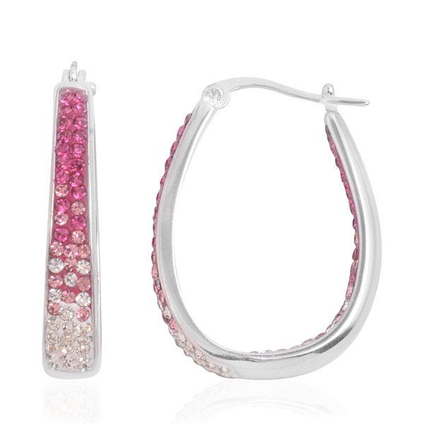 Close Out Deal AAA Simulated Pink Sapphire and Simulated White Diamond Hoop Earrings in Silver Bond