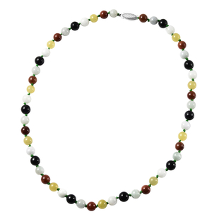 Multi Colour Jade Necklace (Size - 20) in Sterling Silver