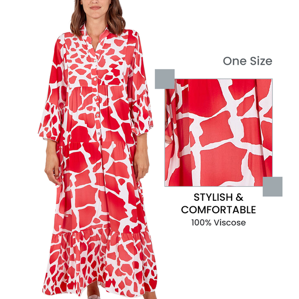 Nova of London Women Giraffe Pattern Maxi Smock Dress (One Size)  - Red
