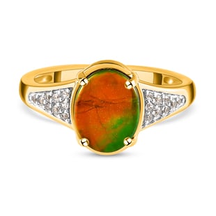 Ammolite and Natural Cambodia Zircon Ring in Vermeil Yellow Gold Overlay Sterling Silver 2.774 Ct.