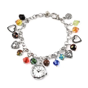 STRADA Japanese Movement Multi Colour Murano Beads Water Resistant Adjustable Charms Bracelet Watch 