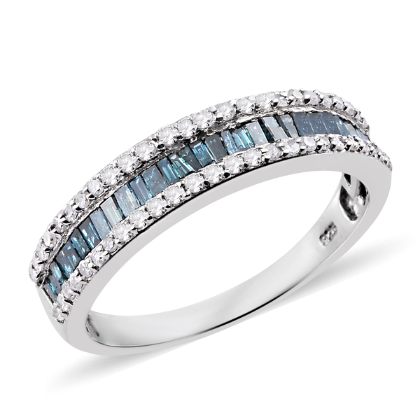 Blue Diamond (Bgt) Half Eternity Band Ring in Platinum Overlay Sterling Silver 1.000 Ct.