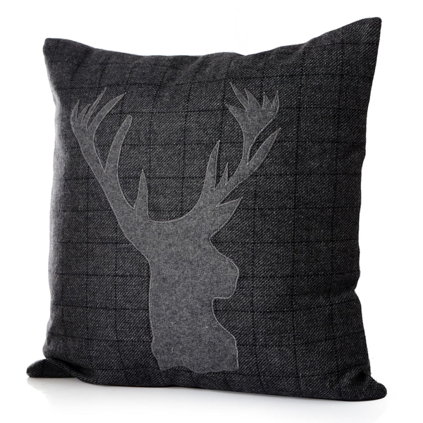 55% Wool Grey Colour Reindeer Pattern Black Colour Cushion (Size 43x43 Cm)