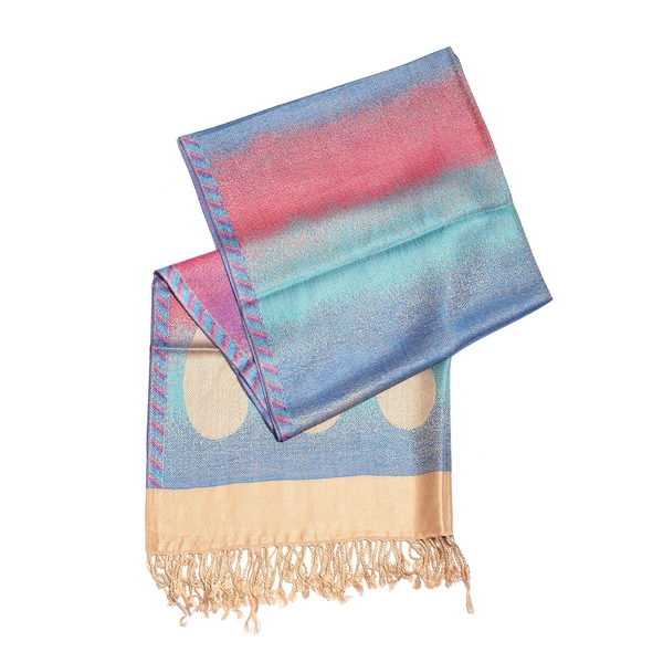 Limited Edition- Designer Inspired-Blue, Pink and Multi Colour Jacquard Scarf with Tassels (Size 180X70 Cm)