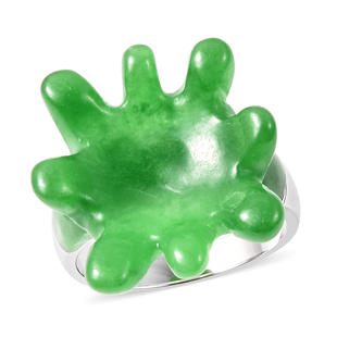 Green Jade Water Splash Ring in Rhodium Overlay Sterling Silver 24.750  Ct.