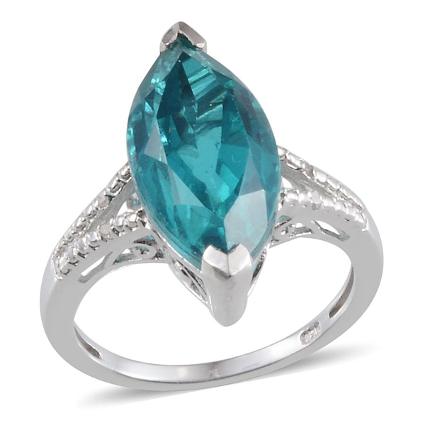 Capri Blue Quartz (Mrq 7.50 Ct), Diamond Ring in Platinum Overlay Sterling Silver 7.530 Ct.