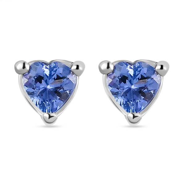 Tanzanite Heart Stud Earrings (With Push Back) in Platinum Overlay Sterling Silver