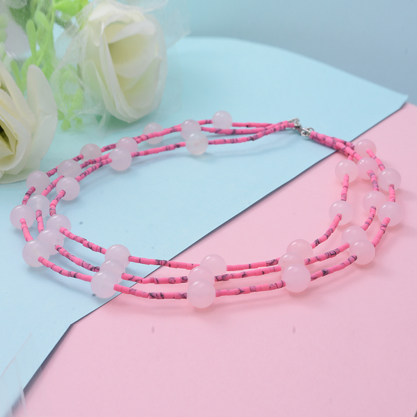 Rose Quartz and Pink Howlite Beads Necklace (Size 16.5) with Lobster in Rhodium Overlay Sterling Silver 250.00 Ct