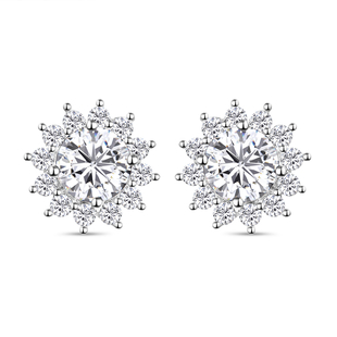 White Topaz and Natural Cambodian Zircon Stud Earrings (with Push Back) in Sterling Silver 2.72 Ct.