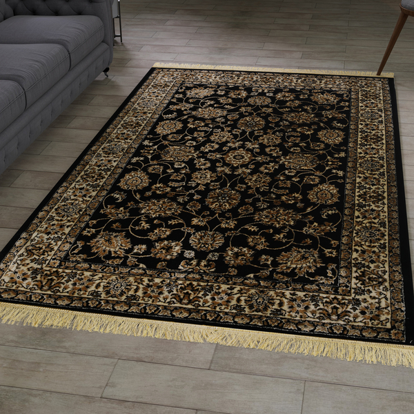 Traditional Floral Pattern Carpet (Size 120x180 Cm) - Black & White