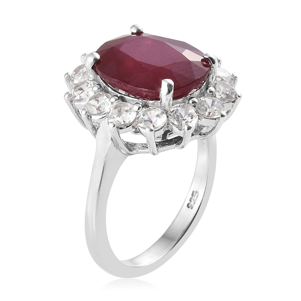 One Time Deal - African Ruby (Ovl 6.85 Ct), Natural Cambodian Zircon Ring in Platinum Overlay Sterling Silver 9.250 Ct.
