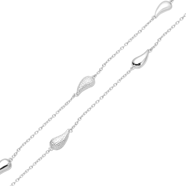 LUCYQ Texture Drop Collection - Multi Texture Rhodium Overlay Sterling Silver Necklace (Size - 16/18/20) with Lobster Clasp, Silver Wt. 6.85 Gms