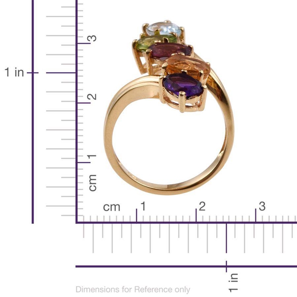 Rhodolite Garnet (Ovl), Sky Blue Topaz, Citrine, Hebei Peridot and Amethyst Crossover Ring in ION Plated 18K Yellow Gold Bond 3.500 Ct.