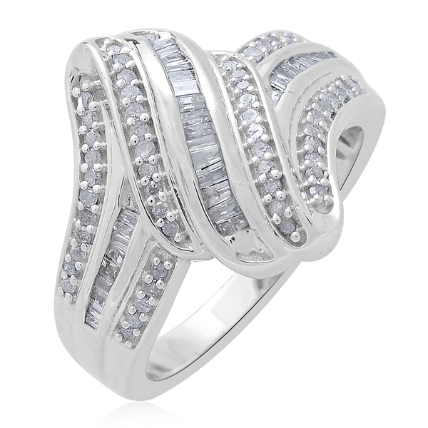 Designer Inspired - Diamond (Bgt) Ring in Platinum Overlay Sterling Silver 0.500 Ct..