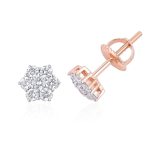 ILIANA 18K Rose Gold IGI Certified Diamond (Rnd) (SI G-H) Floral Stud Earrings (with Screw Back) 0.5