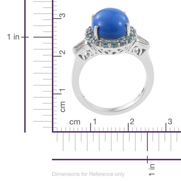 Ceruleite (Ovl 3.50 Ct), Paraiba Apatite and White Topaz Ring in Platinum Overlay Sterling Silver 4.820 Ct.