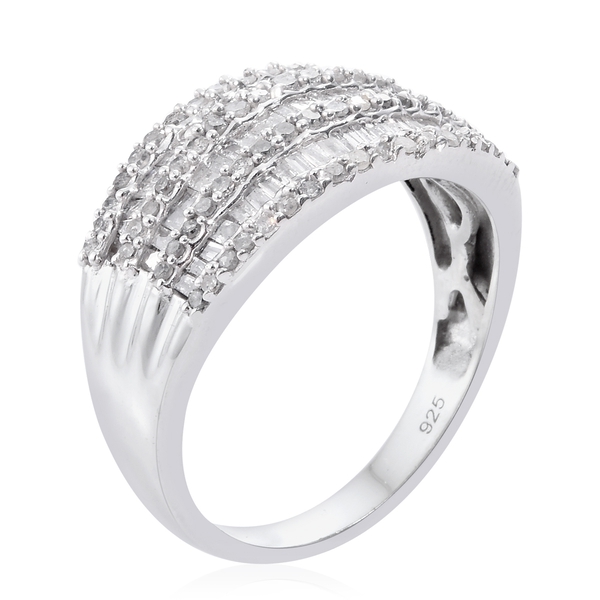 Diamond (Bgt) Ring in Platinum Overlay Sterling Silver 1.000 Ct. Number of Diamonds 147