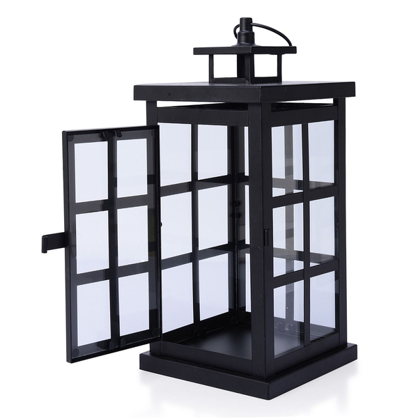 Square Grid Design Black Colour Cage Lantern (Size 32x12 Cm)