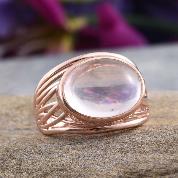 Rose Quartz (Ovl) Solitaire Ring in Rose Gold Overlay Sterling Silver 9.500 Ct.