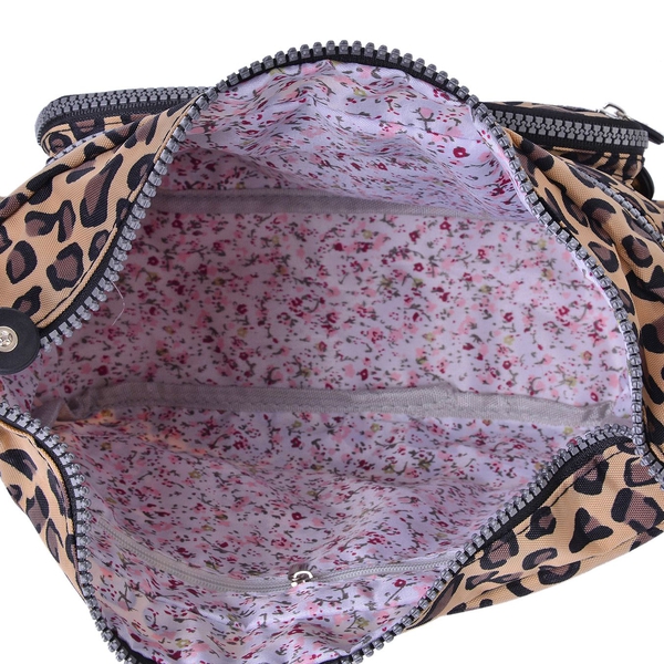 Designer Inspired- Beige, Black and Multi Colour Leopard Pattern Multi Pocket Waterproof Crossbody Bag with Adjustable Shoulder Strap (Size 30X20X10 Cm)