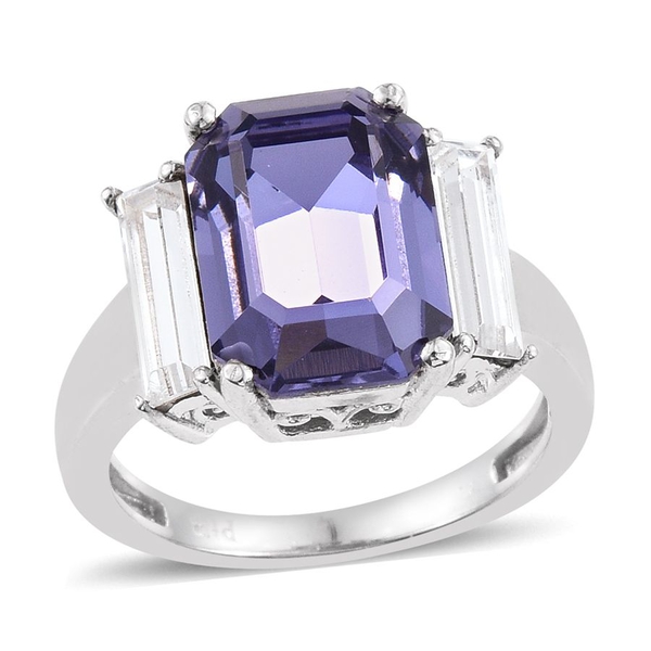 Lustro Stella  - Tanzanite Colour Crystal (Oct), White Crystal Ring in ION Plated Platinum Bond