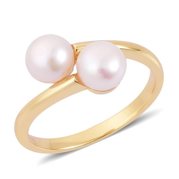 Fresh Water Pearl Crossover Ring in Yellow Gold Overlay Sterling Silver
