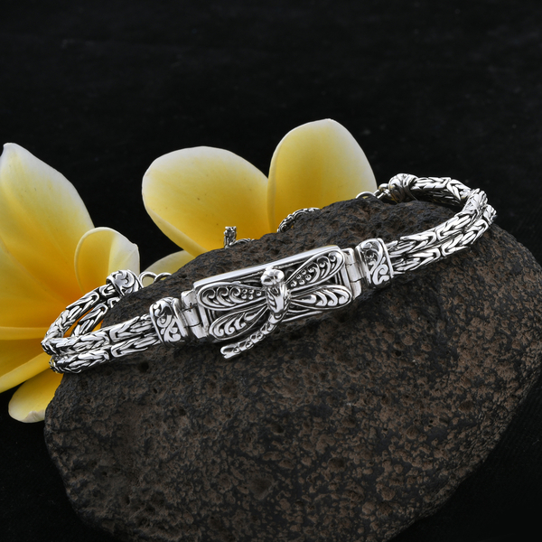 Royal Bali Collection Oxidised Sterling Silver Dragonfly Bracelet (Size 7.5), Silver wt 23.44 Gms.