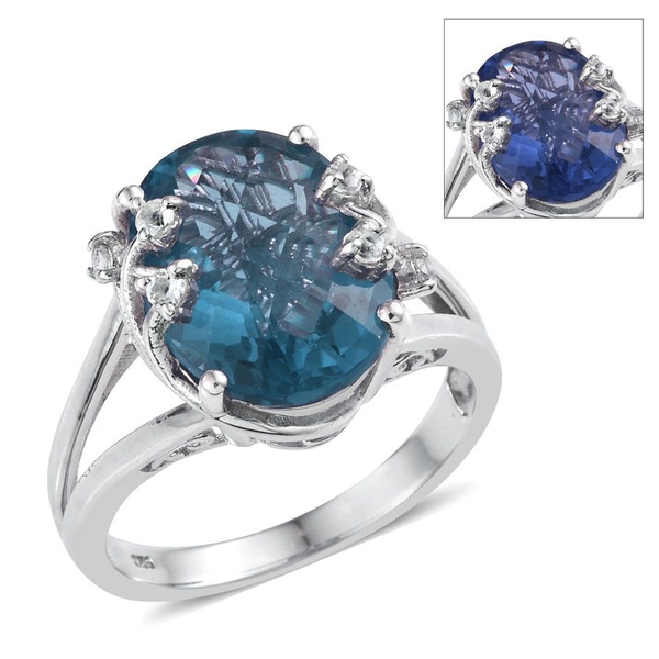 Colour Change Fluorite (Ovl 9.50 Ct), White Topaz Ring in Platinum Overlay Sterling Silver 9.750 Ct.