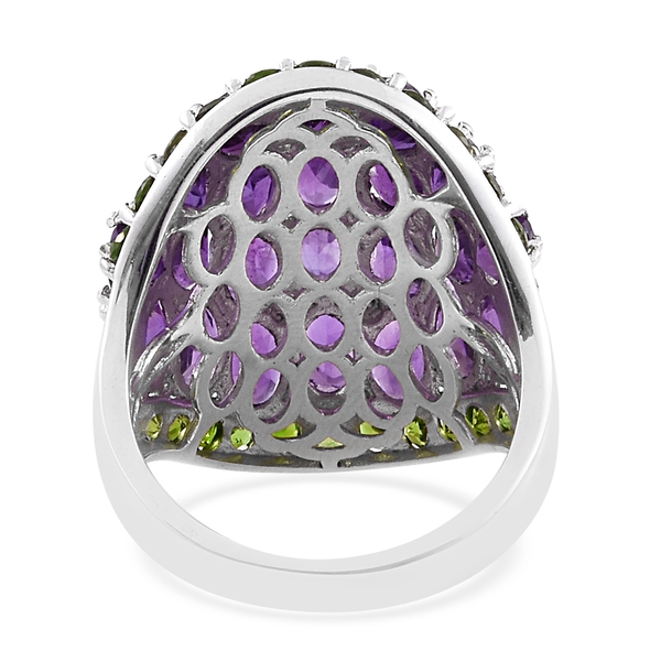 Limited Edition - Designer Inspired - Amethyst (Ovl), Chrome Diopside and Natural Cambodian Zircon Ring in Platinum Overlay Sterling Silver 10.500 Ct.