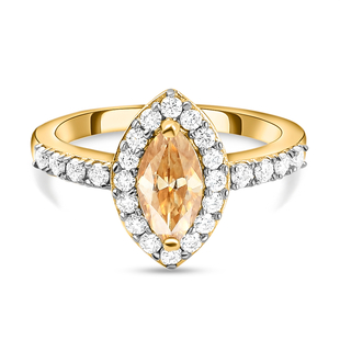 Champagne Moissanite and White Moissanite Ring in Vermeil Yellow Gold Overlay Sterling Silver 1.13 C
