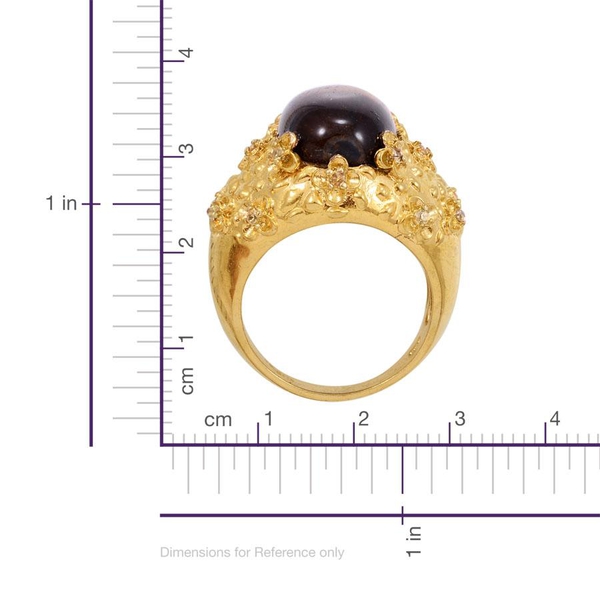 Tigers Eye (Ovl 9.75 Ct), Simulated Yellow Sapphire Ring in ION Plated 18K YG Bond 10.000 Ct.