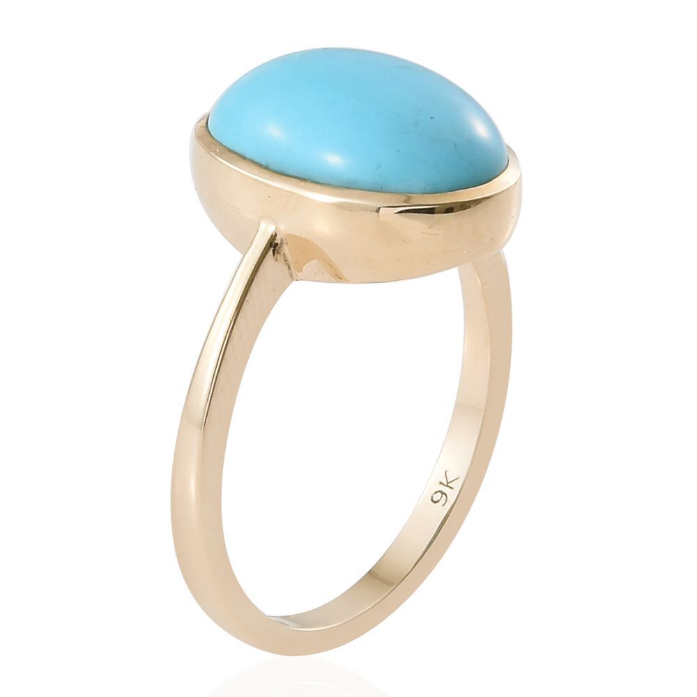 9K Y Gold AAA Arizona Sleeping Beauty Turquoise (Ovl) Solitaire Ring 4.500 Ct.