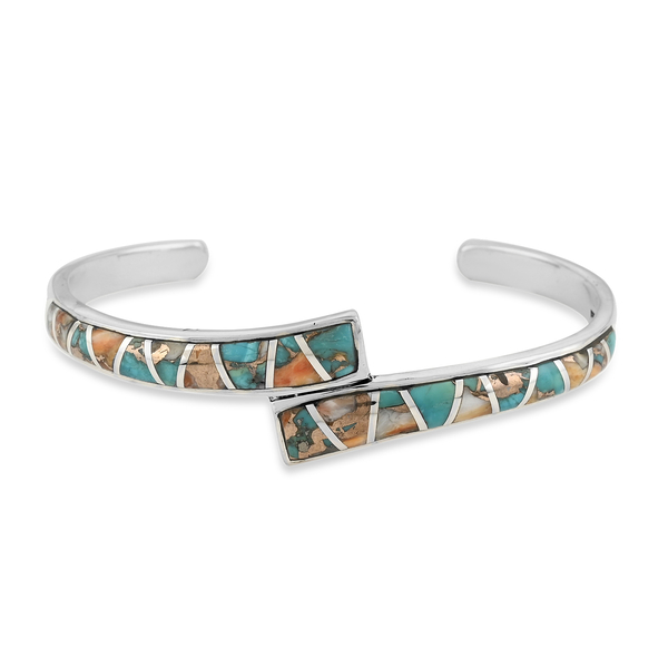 Santa Fe Collection - Spiny Turquoise Cuff Bracelet (Size 6-7in ) in Sterling Silver Silver