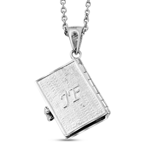 Platinum Overlay Sterling Silver Holy Bible Book Pendant with Psalm 23 Verses 1-3 with Chain (Size  20), Silver wt 8.85 Gms.