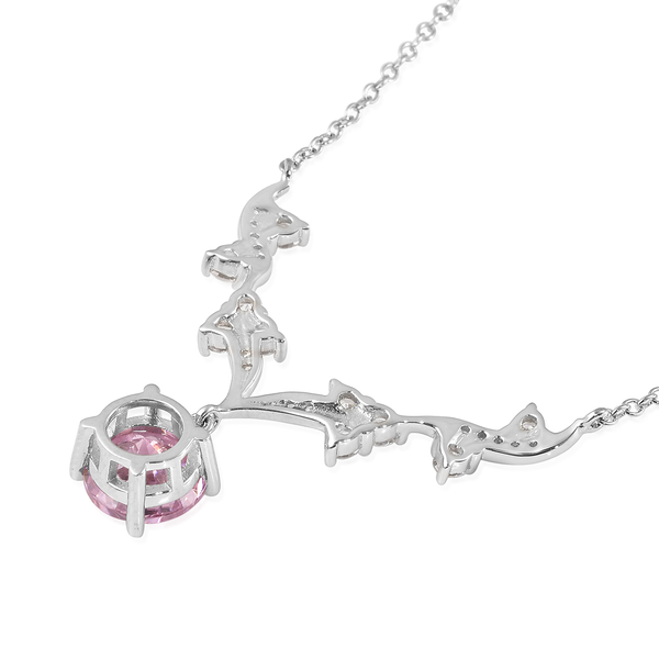 ELANZA Simulated Pink Diamond and Simulated White Diamond Necklace (Size 18) in Rhodium Overlay Sterling Silver