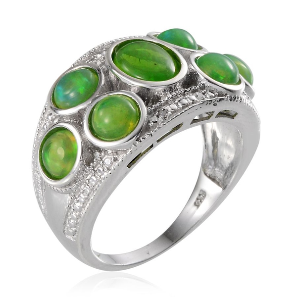 Green Ethiopian Opal (Ovl 1.00 Ct), Diamond Ring in Platinum Overlay Sterling Silver 3.020 Ct.