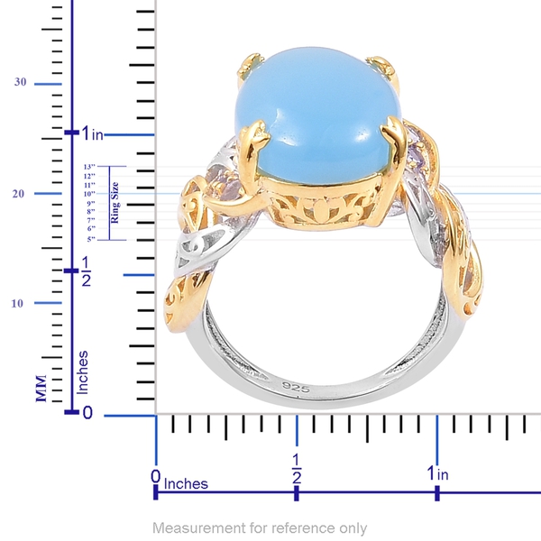 Blue Jade (Ovl), Tanzanite Ring in Yellow Gold and Rhodium Plated Sterling Silver 10.850 Ct. Silver wt. 5.94 Gms.
