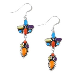 Santa Fe Collection - Mojave Purple Turquoise and Multi Gemstones Dangling Earrings with Oxidised (w