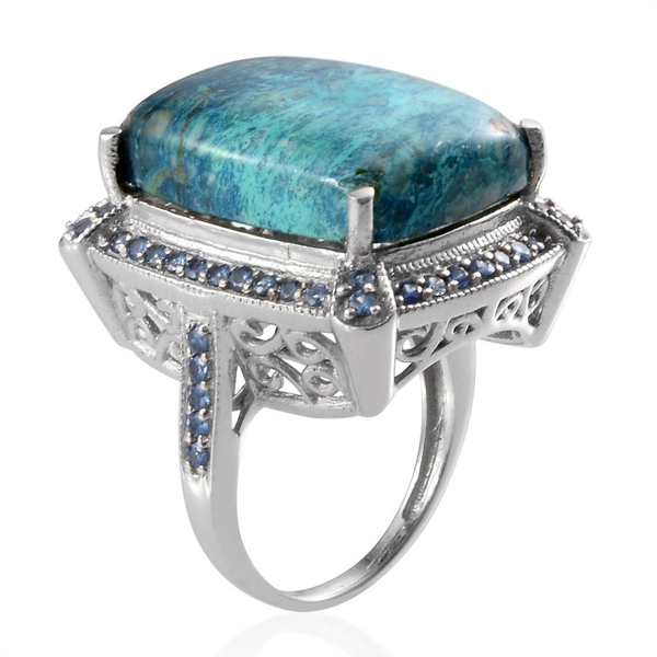 Table Mountain Shadowkite (Cush 22.25 Ct), Kanchanaburi Blue Sapphire Ring in Platinum Overlay Sterling Silver 23.150 Ct.