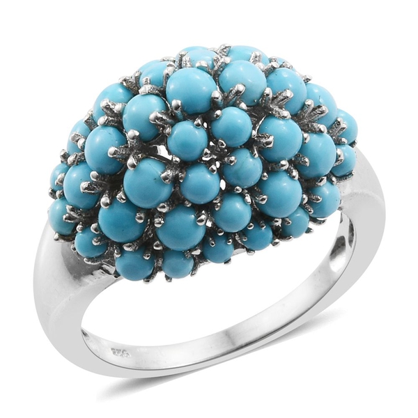 3.87 Ct Arizona Sleeping Beauty Turquoise Cluster Ring in Platinum Plated Silver